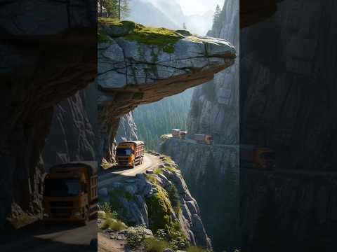 The rock cliff of the hill broke and hit a passing truck, causing it to fall into the ravine. #short