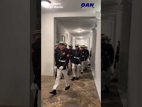 the Marine Corps Silent Drill Platoon was invited into the Oval Office by President Trump