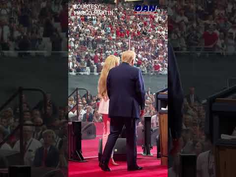 President Trump closes his speech at Charlie Kirk’s memorial by bringing Mrs. Erika Kirk onstage.