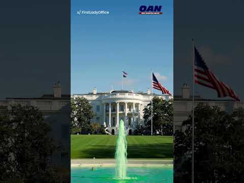 White House North Lawn fountain dyed green to celebrate St. Patrick’s Day