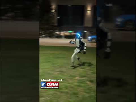 Humanoid robot is seen running after a herd of wild boars in Poland