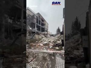 Destroyed buildings and rubble on the ground in Karaj, Iran