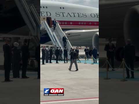 President Trump as he arrives in Ankara, stepping off Air Force One